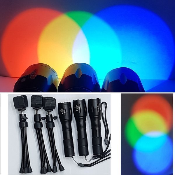 빛합성손전등그림자빛합성칼라손전등3색후레쉬 손전등3개스탠드3개