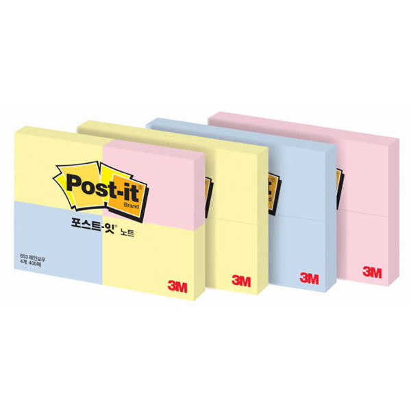 3M 포스트잇 653(100장 4패드)4칼라 레인보우 접착메모지 메모