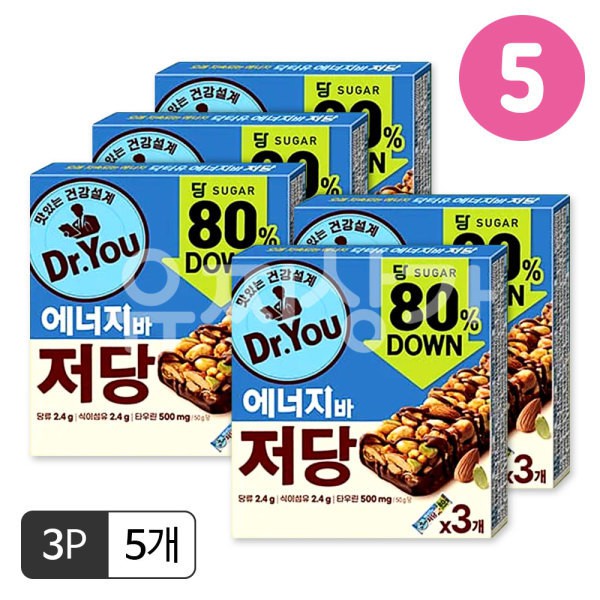 오리온 닥터유 에너지바 저당 50g 3개입(50gx3p)x5개/저당간식 단백질간식 회사간식 단백질바