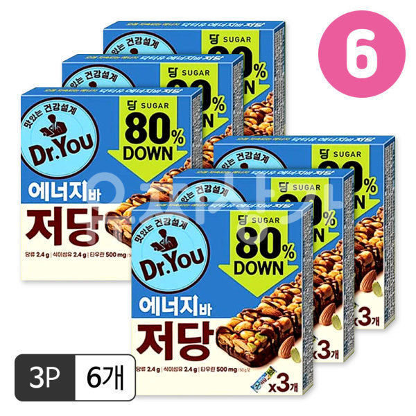 오리온 닥터유 에너지바 저당 50g 3개입(50gx3p)x6개/저당간식 단백질간식 회사간식 단백질바