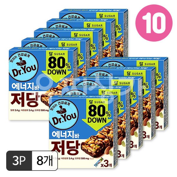 오리온 닥터유 에너지바 저당 50g 3개입(50gx3p)x10개/저당간식 단백질간식 회사간식 단백질바